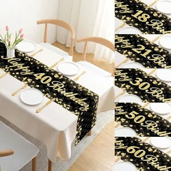 Black Gold Happy Birthday Table Runner 18 21 30 40 50 60th Birthday Party Decoration For Home Adult Anniversary