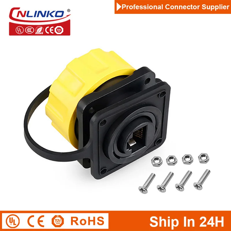 Cnlinko YM24 Ethernet LAN M24 Waterproof Cat5e RJ45 Signal Connector Plug Receptacle for LED Billboard Telephone Radio Computer