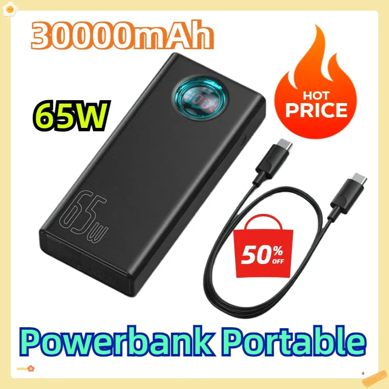 

65W 30000mAh Power Bank PD Quick Charge FCP SCP Powerbank Portable External Charger For Laptop Tablet Iphone 15 Samsung