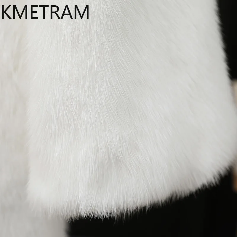 100% Mink Fur Jacket Woman Mid Length White Real Fur Coat Winter Women Clothing Furry Jackets 2025 Fox Fur Collar шуба женская