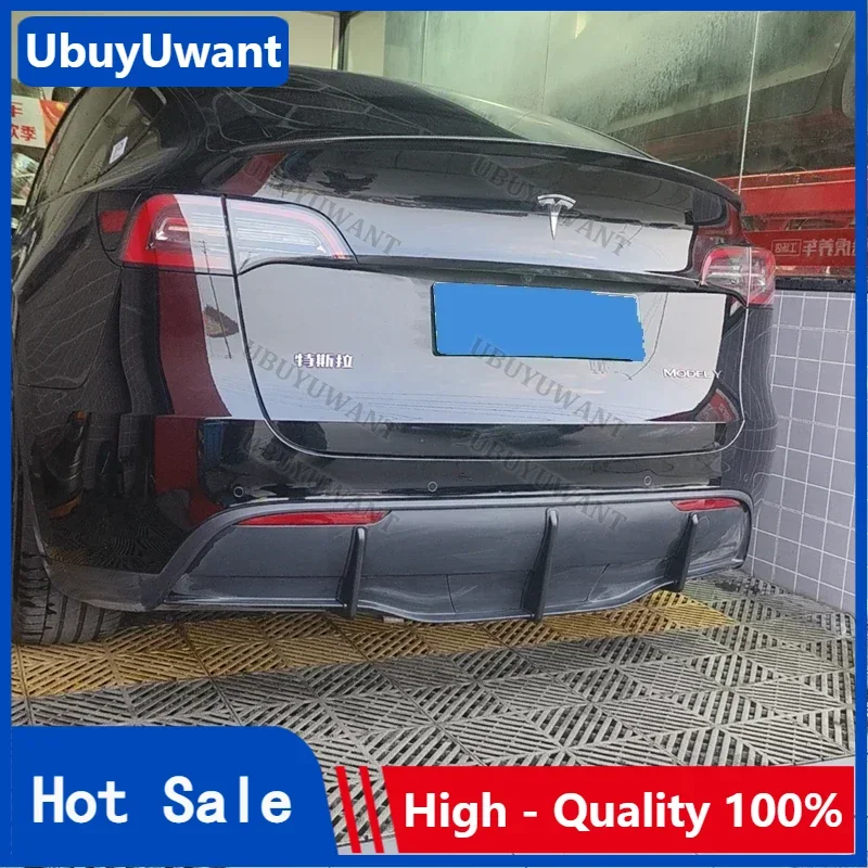 Dla Tesla Model Y 2018-2022 4-drzwiowy 3PCS Tylny zderzak Dyfuzor Warga Czarny Dolny wspornik Valance Splitter Spoiler Plate Trim