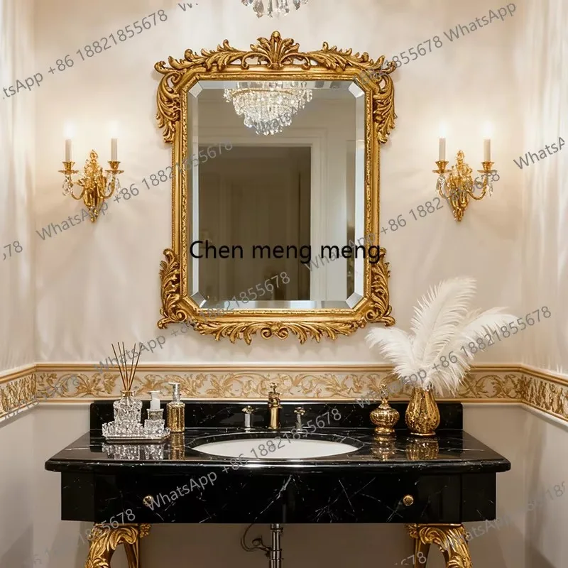 

RR European retro decorative wall-mounted square carved frame high-end French bathroom mirror