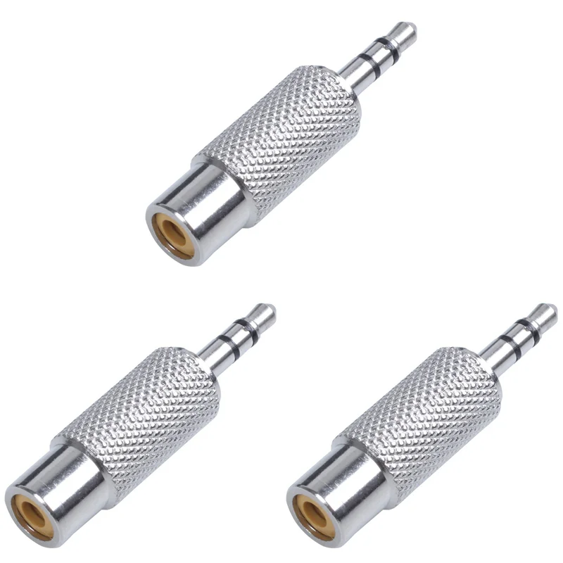 SQPP-3Pcs Аудиоадаптер стереофонический 3,5 мм (штекер) на монофонический RCA (гнездо), серебристый
