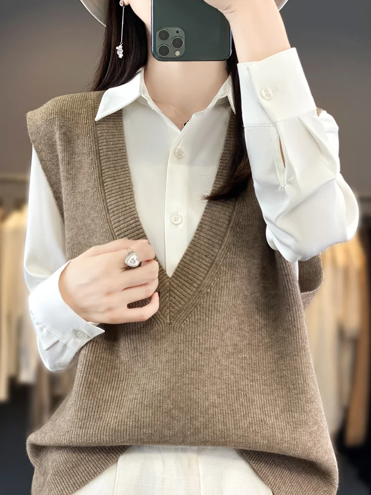 Oversize New Arrival Sweater Vest Loose Fitting Worsted Wool Sleeveless Vest For Women High Elasticity Clothes Knitted Waistcoat