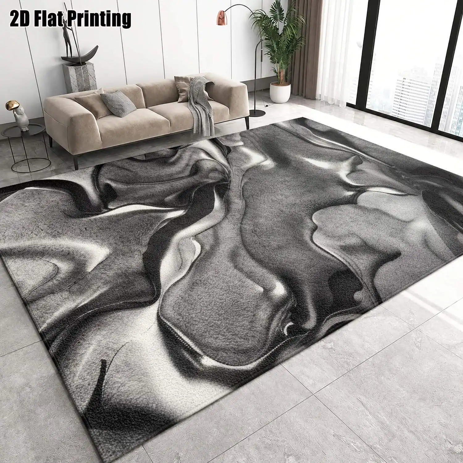 1Pc 2D Printed Carpet: Black&White Abstract Art, Nordic/Instagram/Modern Minimalist/European/Vintage Style, Multi-Size, Machine Washable, for Entrance, Living Room, Bedroom, Dining Room, Foyer Home Decor
