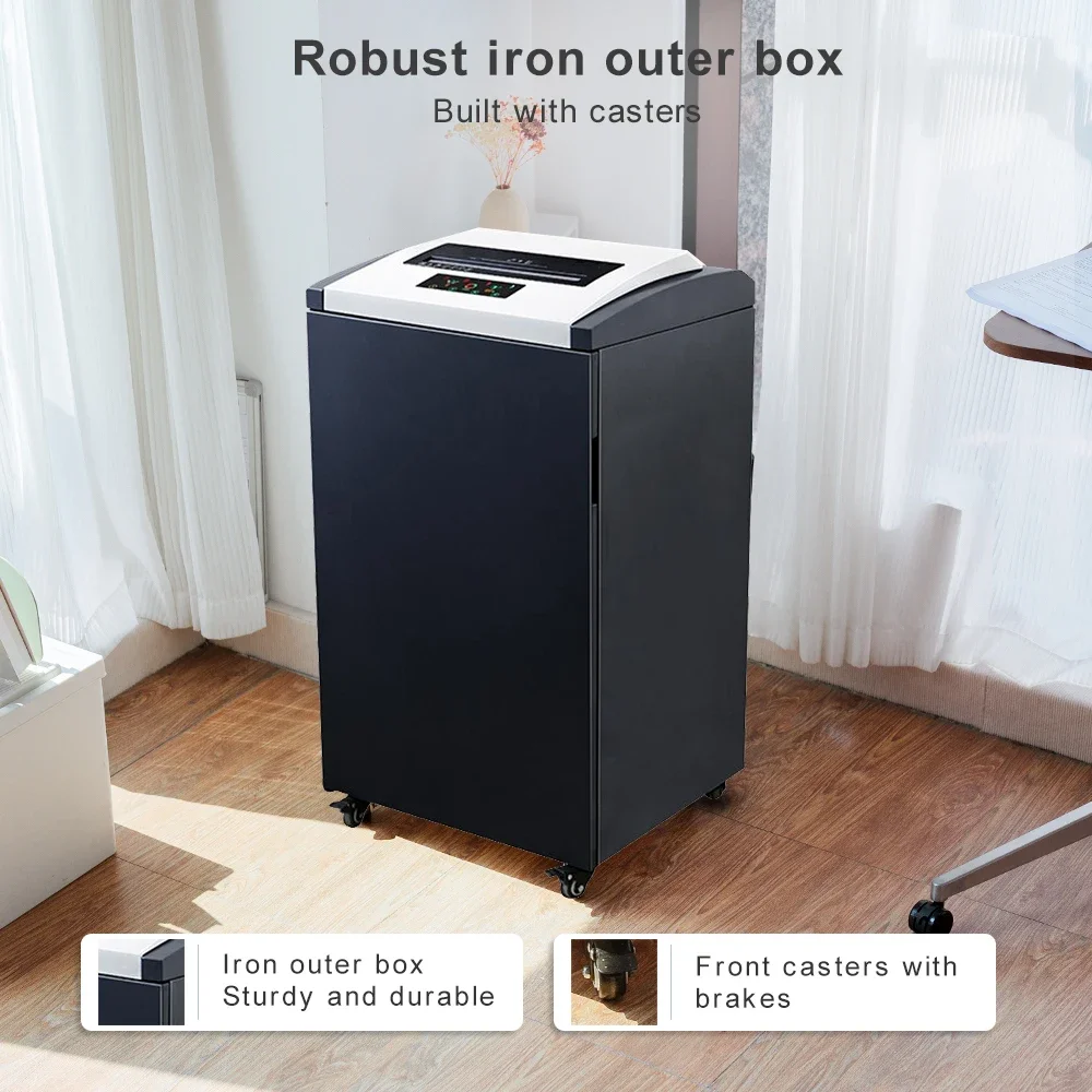 130L Heavy  Mobile Paper Shredder P4 Cross Cut 40 Sheets Credit Cards CD Document Destroyer Device for Office Commercial Use