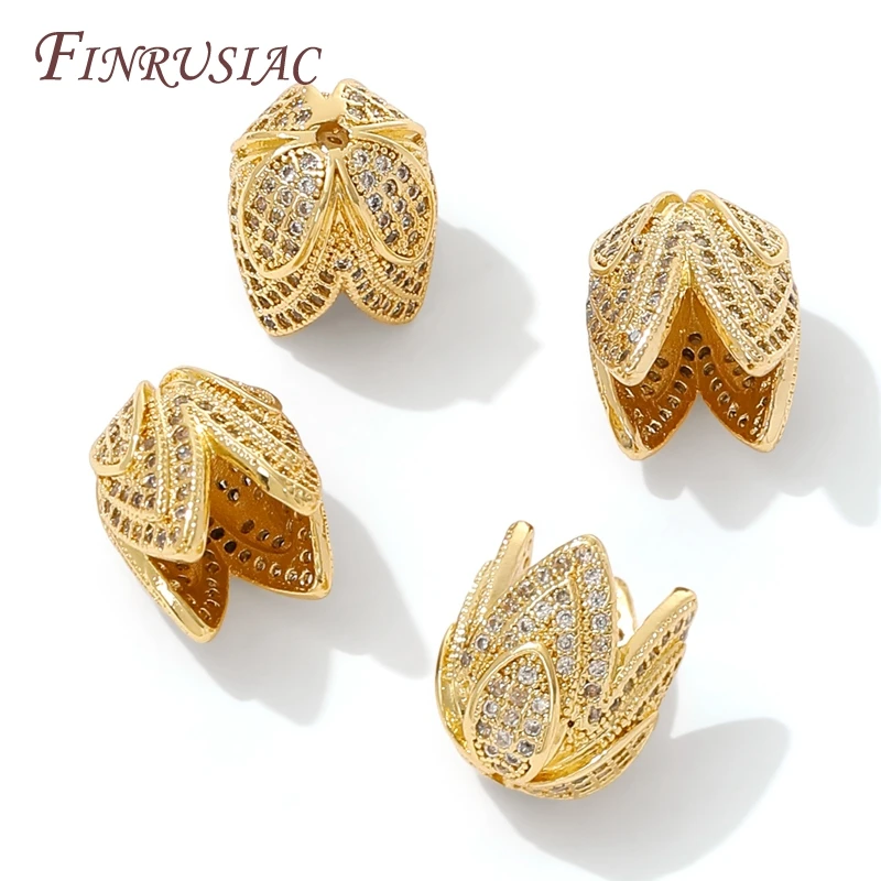 

шапочки для бусин.18-каратное позолоченное латунь с цирконовыми прокладками, колпачки для бисера для изготовления ювелирных изделий, торцевые заглушки из цветочных бусин, ожерелье, браслеты, аксессуары