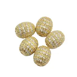 APDGG 17x21mm 5 Pcs Oval Shape Micro Pave Cubic Zirconia Brass Metal CZ Beads Jewelry Findings