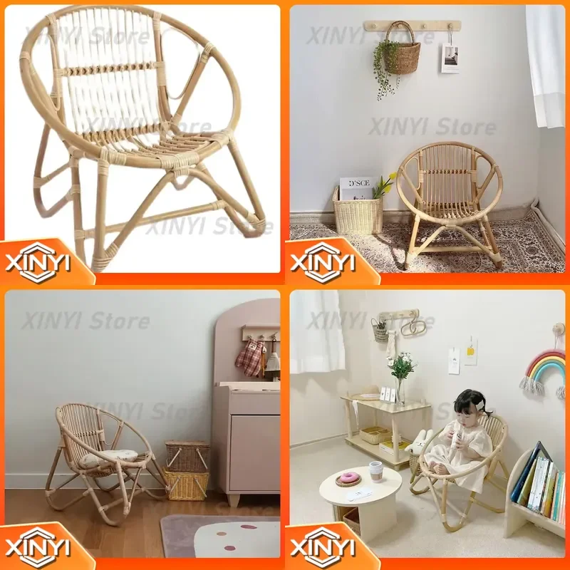 Rattan Leisure Balcony Chair for Children's Room Decoration Baby Small Stool with Backrest for Indoor Outdoor Use Home
