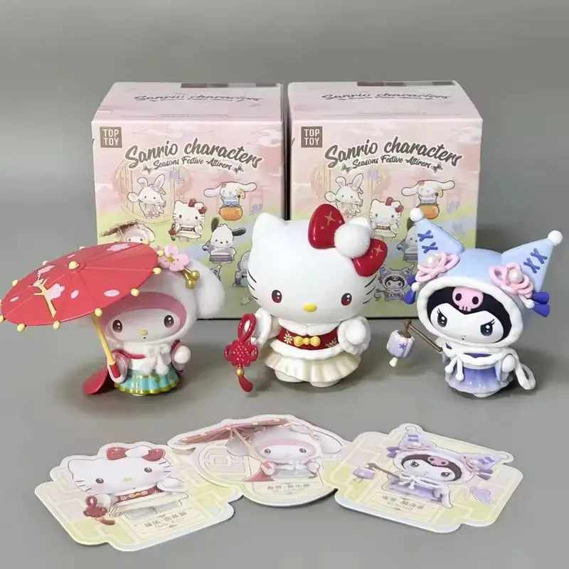 حقيقية سانريو شخصيات مواسم مملسات احتفالية سلسلة صندوق الغموض Kawaii Kuromi Hellokitty عمل نموذج لجسم ديكور لعبة هدية #6