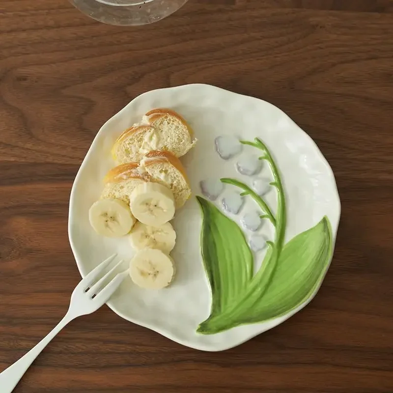 Lily of The Valley Daisy Plate,restaurant Ceramic Ceremonial Cake Dessert Tray,Home High-end Kitchen Decorative Tableware 6