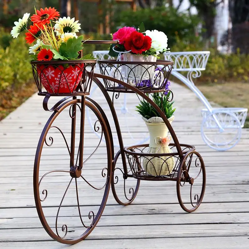 Wrought iron bicycle basket flower rack multi-storey indoor floor-to-ceiling flowerpot rack fleshy balcony flower rack