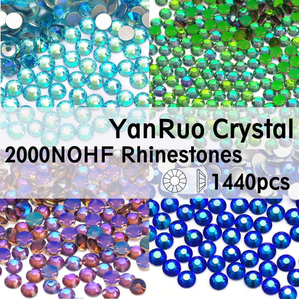 2000NOHF Multicolor AB Glitter Glass Crystal Flatback DIY Decorations Design Rhinestones Crafts For Dress/Nail Art Accessories