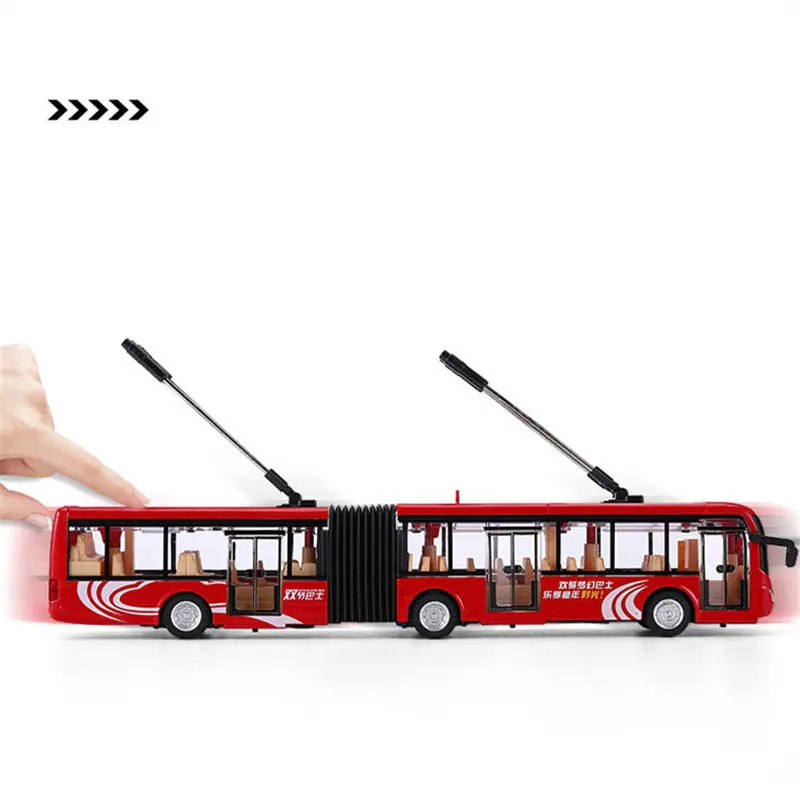 Electric Tourist Traffic Trackless Bus Alloy Passenger Car Model Metal Double Section City Bus Model Sound Light Kids Toys Gifts