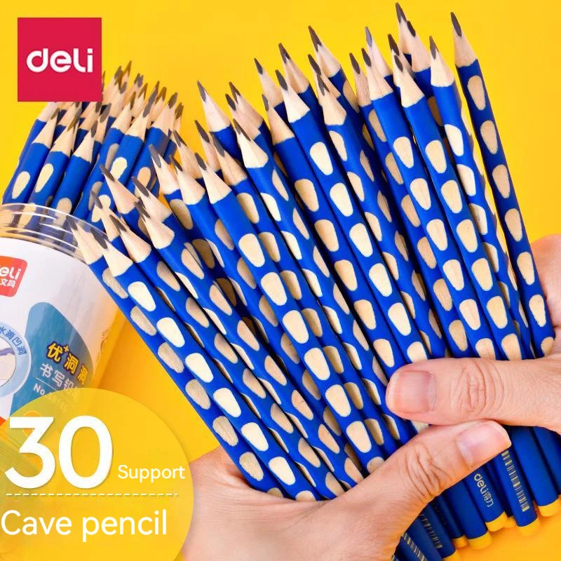 30/12pcs Deli Hole Pencil Correction Grip Pencil Wood Pencil 2b/hb Children's Pencil School Writing Stationery Supplies