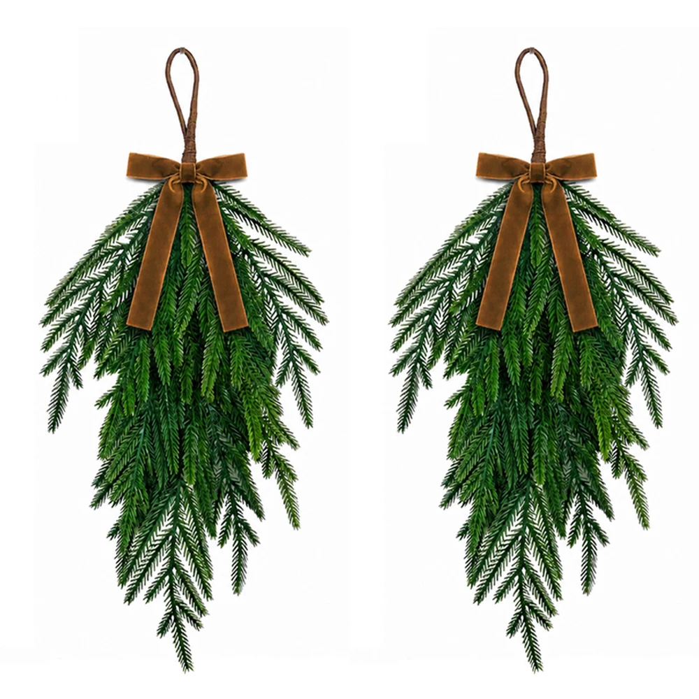 Christmas Wreath Fake - พวงหรีดคริสต์มาสโนร์ฟอล์กเทียมขนาด 20 นิ้ว สำหรับแขวนตกแต่งประตูหน้า เตาผิง ผนังบ้าน
