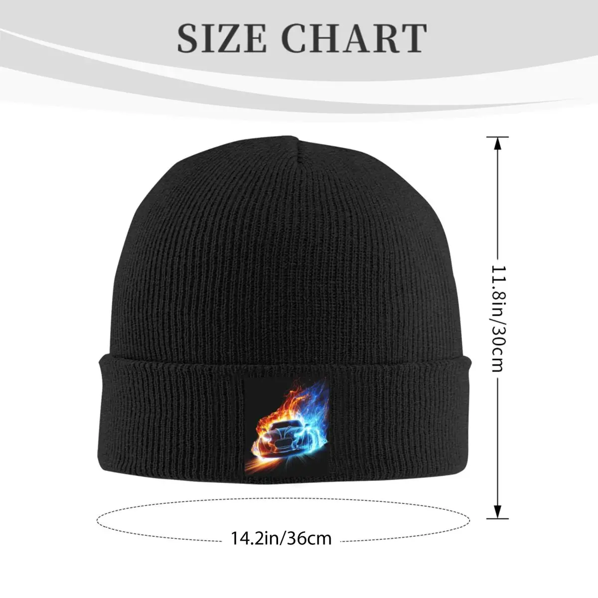 Cool Sports Car With Fire Pattern Warm Knitted Cap Fashion Bonnet Hat Autumn Winter Outdoor Beanies Hats for Unisex Adult