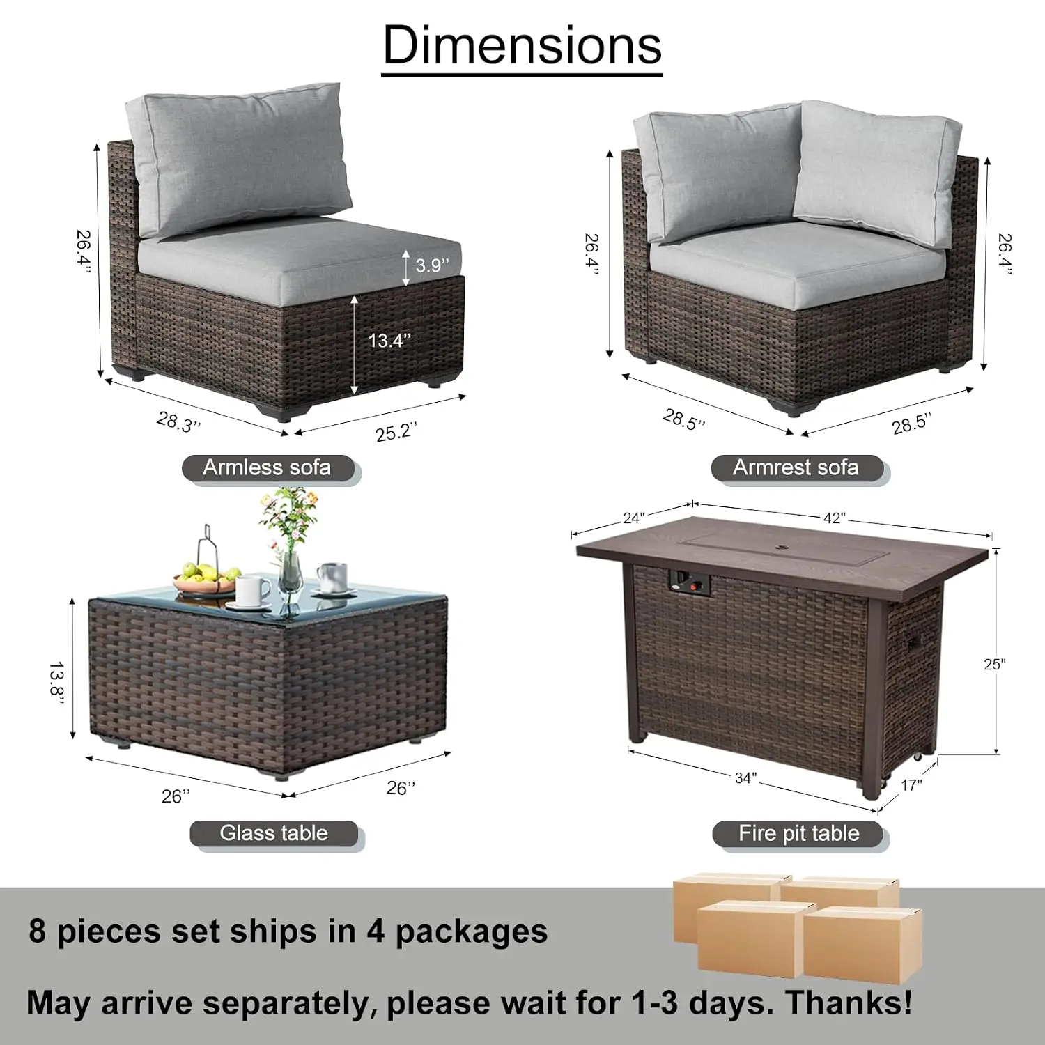 8  Outdoor Sectional Patio Set with 42