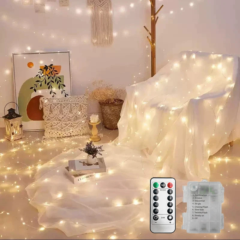 

2/5/10/20m LED Wire String Light Battery Powered with Remote Wedding Christmas Garland Fairy Light Outdoor Garden Bedroom Decor
