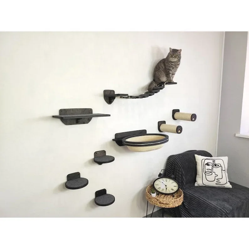 Wall Mounted Beds for Cats OEM Wooden Shelves Furniture Wall Hanging for Cat Steps and Scratching Post from Vietnam Manufacturer