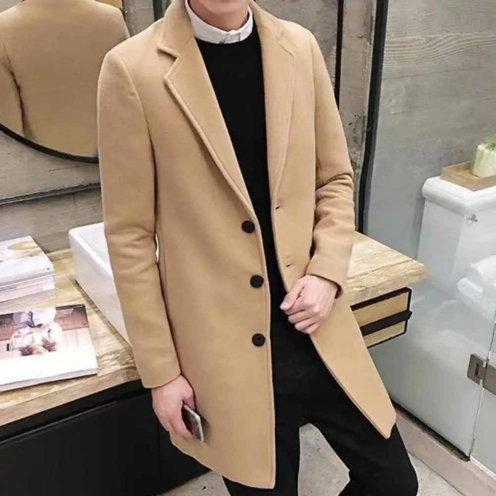 

Men Fall Winter Coat Mid Length Long Sleeve Cardigan Anti-wrinkle Business Formal Style Coat Windbreaker Jacket Men Clothing