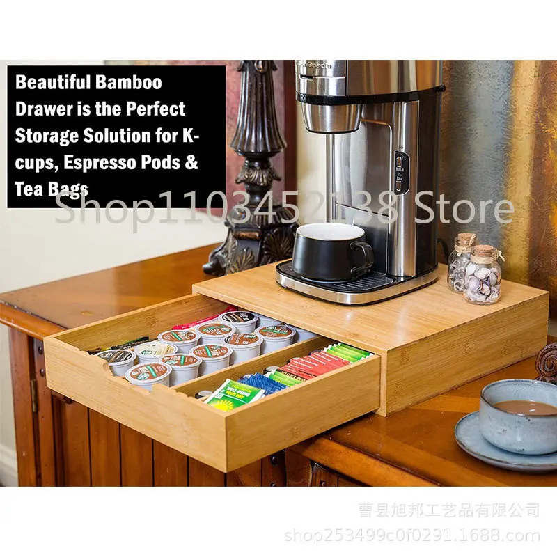 Bamboo Drawer Storage Box, Household Coffee Tea Capsule Storage Box, Tea Room Multi-Grid Coffee Storage  Stand