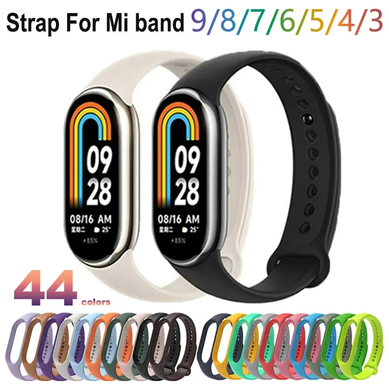 Ремешок для Xiaomi Mi Band 9, 8, 7, 6, 5, 4, 3, силиконовый браслет для умных часов, браслет из ТПУ, водонепроницаемый многоцветный сменный ремешок на запястье