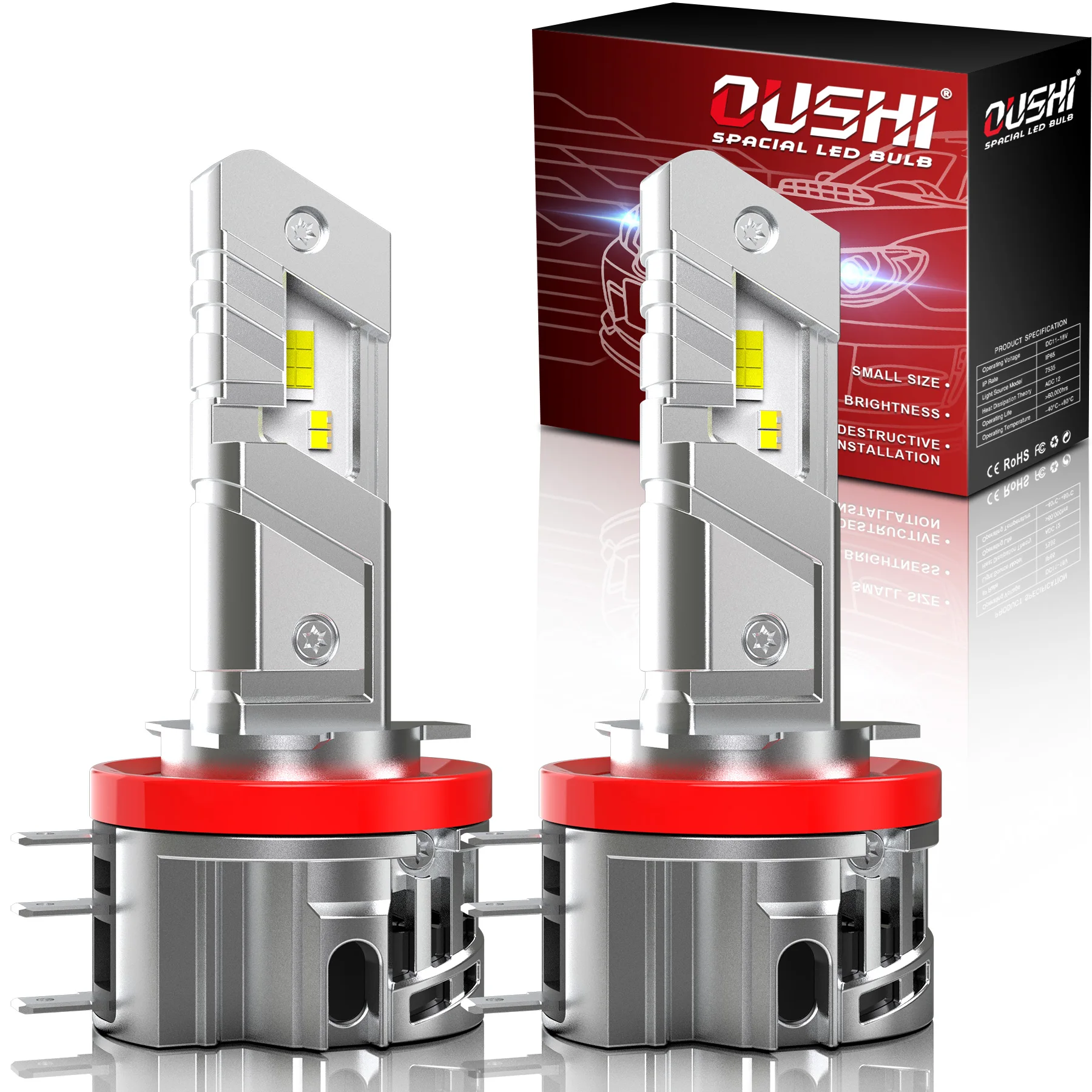 OUSHI 2pcs H15 Led Car Headlight Bulb Super Bright 6000K White Dual Beam High Low Beam Headlight With Fan For Ford F-150 Raptor