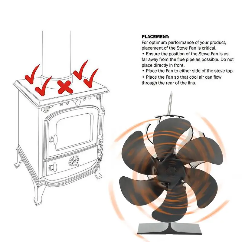 4/5/6 Blades Heat Powered Stove Fan Log Wood Burner Eco-fan Quiet Fireplace Fan Winter Warm Home Heater Efficient Heat Distribu