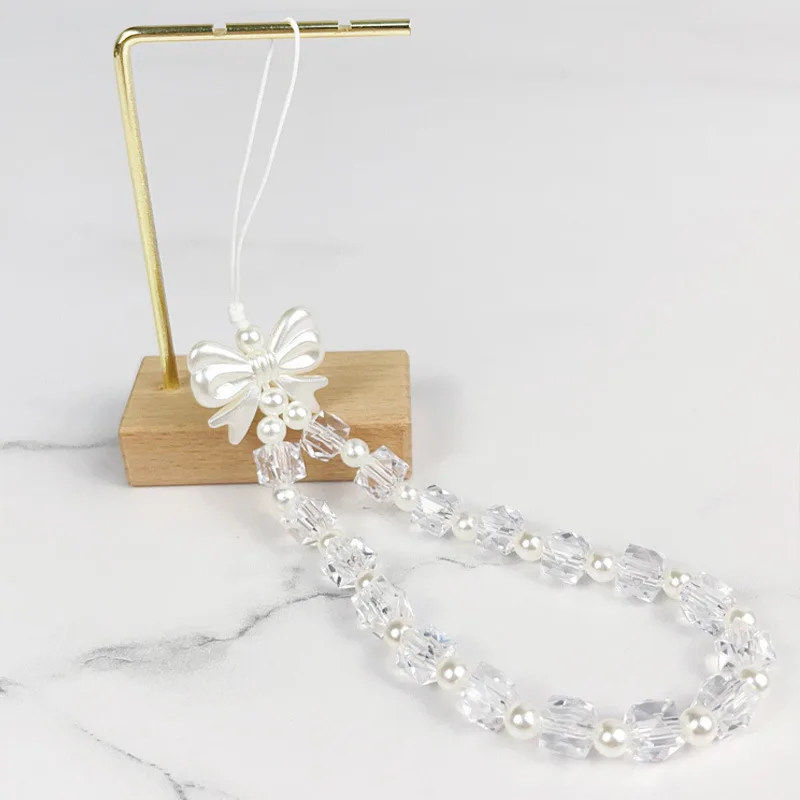 Korean Cute Charm Love Heart Bowknot Phone Chains For Women Telephone Jewelry Strap Beaded Lanyard Hanging Cord Accessories image 6