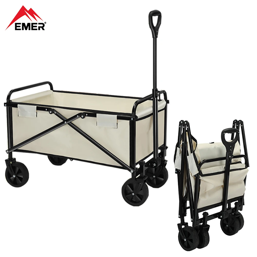 

EMER Camping Trolley Outdoor Camper Trailer Foldable Table Board Travel Hand Pushing Garden Cart 80L Picnic Pull Rod Rear Cart
