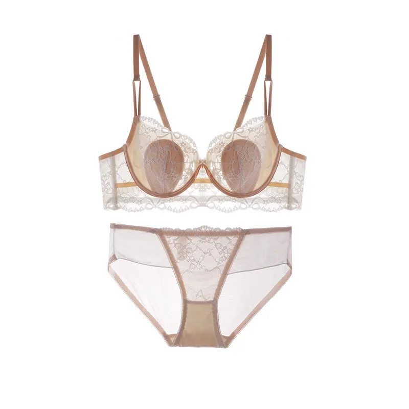 Sensual Lingerie Women French Lace Bra Set Rabbit Ear Cup Thin Breathable Adjust Bra Side Collect Underarm Fat Small Bust 32-38
