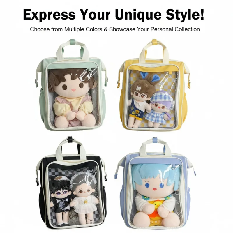 

Y2K Backpacks Large Capacity Transparent Ita Black White For 40cm Plush Doll Display Badges Student School Backpacks Anime Fans