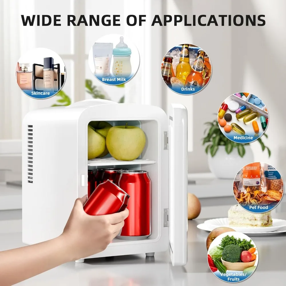 Compact Refrigerator, Portable Mini Fridge, Skin Care 4L Capacity/6 Cans, for Bedroom, Car, Office