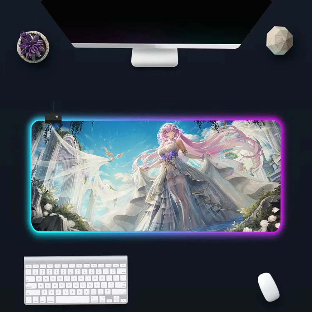 

Honkai Elysia Game RGB Pc Gamer Keyboard Mouse Pad Mousepad LED Glowing Mouse Mats Rubber Gaming Computer Mausepad