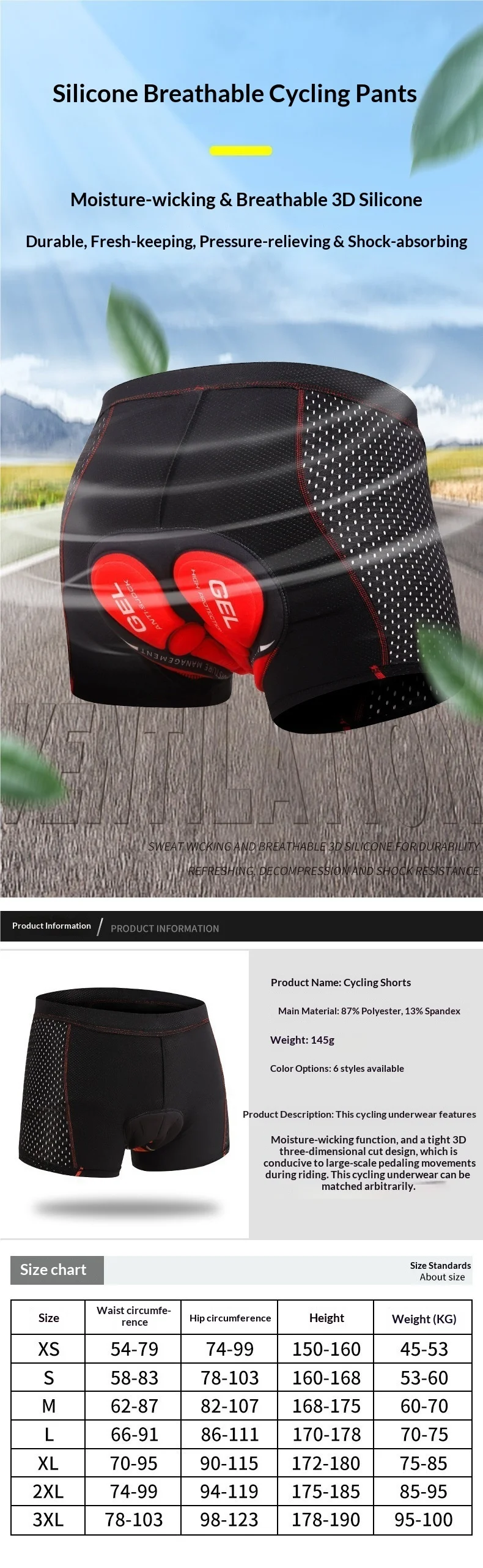 OFFBONDAGE Radhose für Herren, atmungsaktive Radunterwäsche aus Mesh, 5D-Gel-Polster, stoßdämpfende MTB-Radhose, Radbekleidung – Detail 1