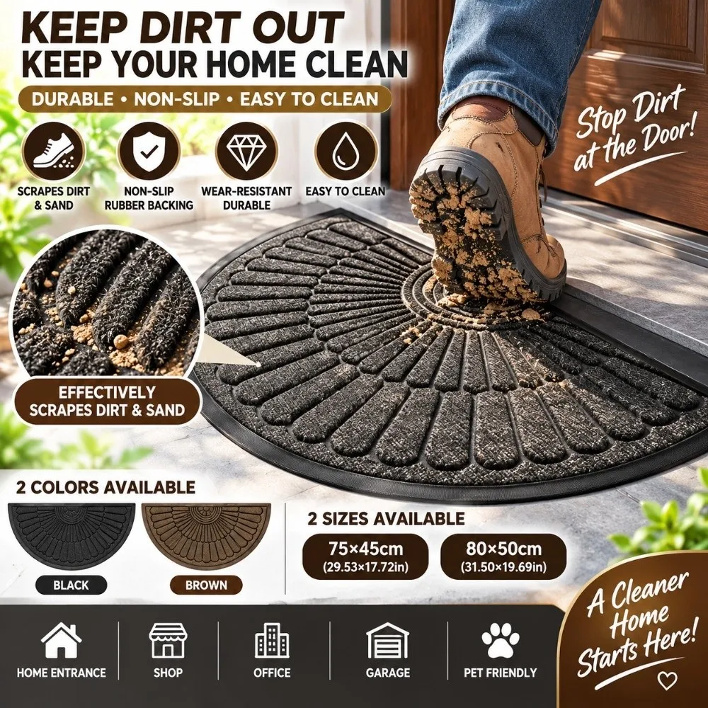 Rubber Half Round Door Mat Wear Resistant Non Slip Semi Circle Mat Absorbent Easy to Clean Entrance Doormat Commercial Use