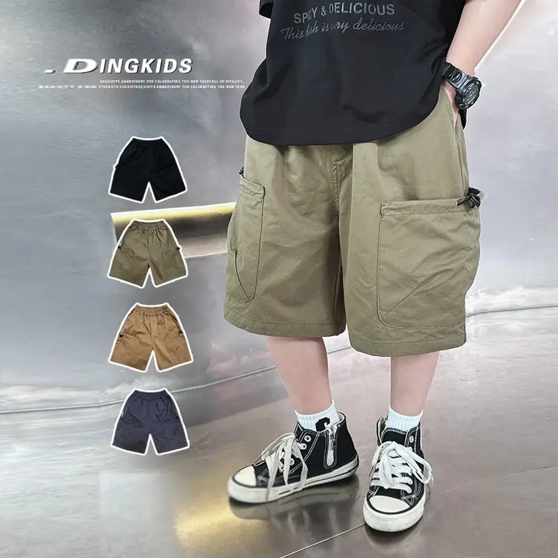 

Boys Workwear Shorts Trendy Casual Five-Quarter Length Thin Cotton Pocket Childrens Boys Summer Fashion Mid-Length Pants