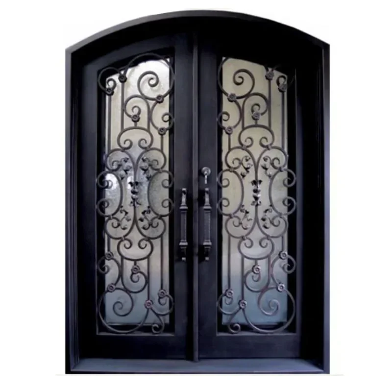 #Luxury Arch double open galvanized wrought iron door high security entrance main designs doors