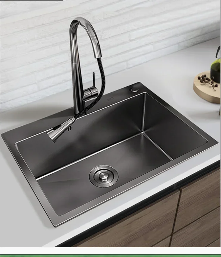 Large Kitchen Sink  Stainless Steels Single Slot with Swivel Pull-out Pure Water Faucet and Drain Basket