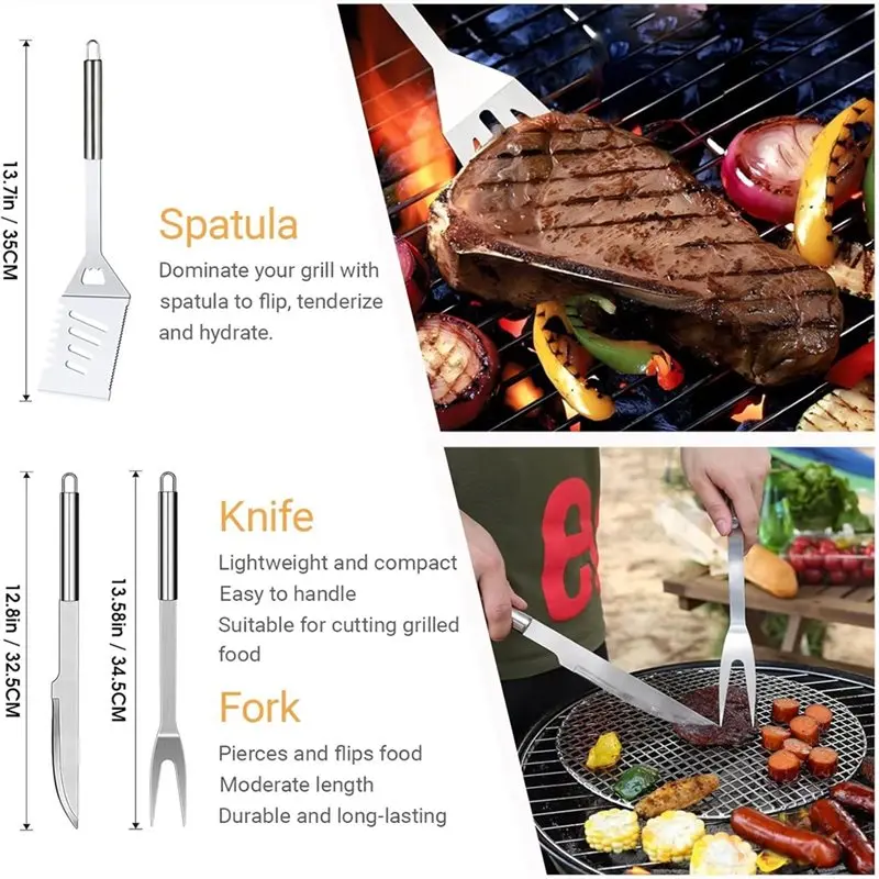 ABLJ 16Pcs BBQ Accessories, Professional Stainless Steel BBQ Grill Tool Set, Portable Barbecue Utensil Set With Case