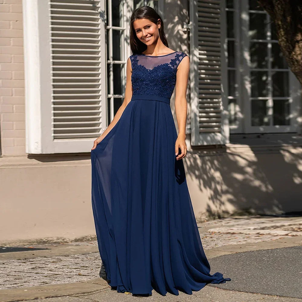 

Navy Blue Mother Of The Bride Dresses Lace Appliques Beading A-Line Long Wedding Prom guest Gown Simple Floor-Length Mom's Dress