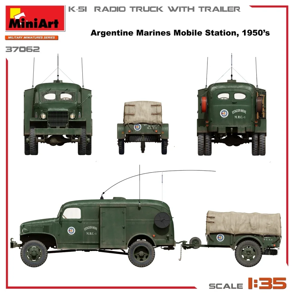 MiniArt 플라스틱 조립 모델 키트 37062 미 육군 K-51 통신 트럭(트레일러 포함) 1/24 스케일