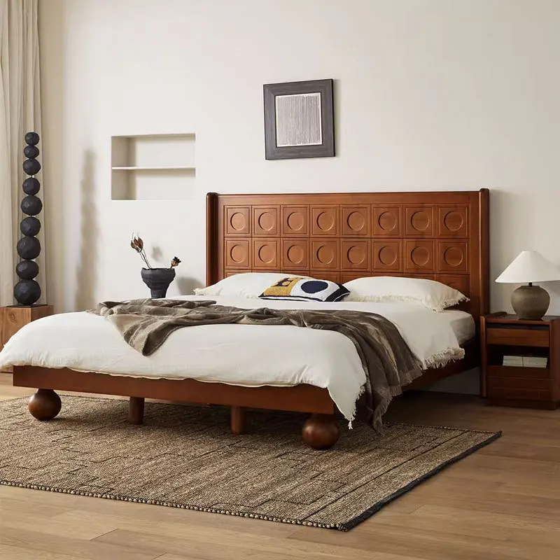 

Customizable Nordic boxwood French bed Modern cherry wood double bed Vintage style Master bedroom furniture