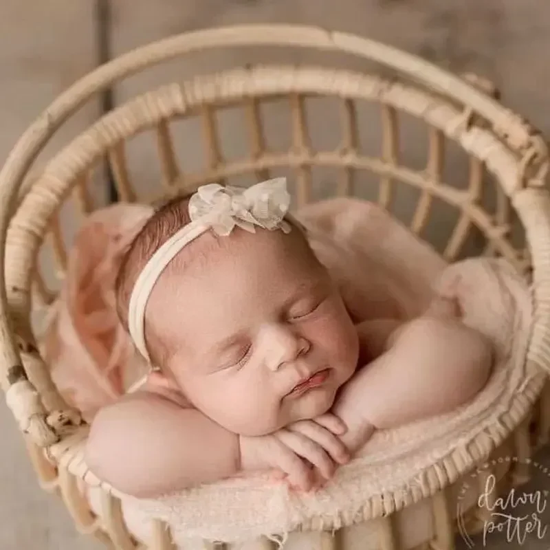 Newborn Baby Photo Shooting Props 1pc Retro Rattan Round Basket Chair Posing Bed Studio Background Photography Accessories