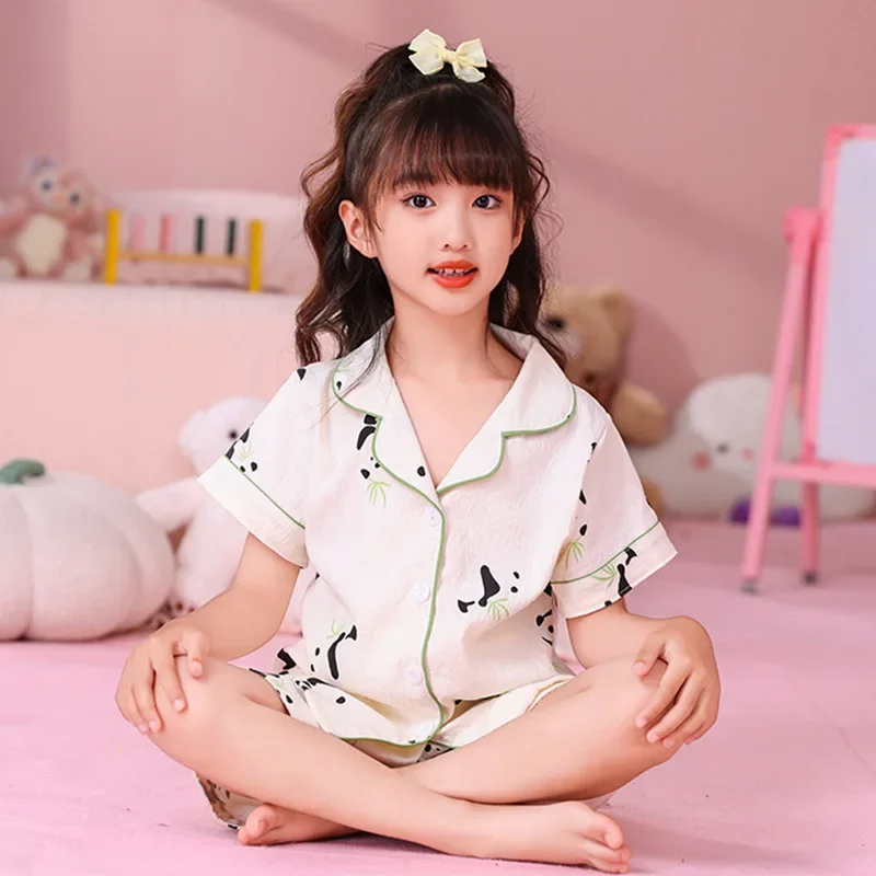 Sanrio 2024 New Girls Pajamas Pajamas Lapel Short Sleeve Suit Home Clothes Cartoon My Melody Kuromi Girls Clothing Gift