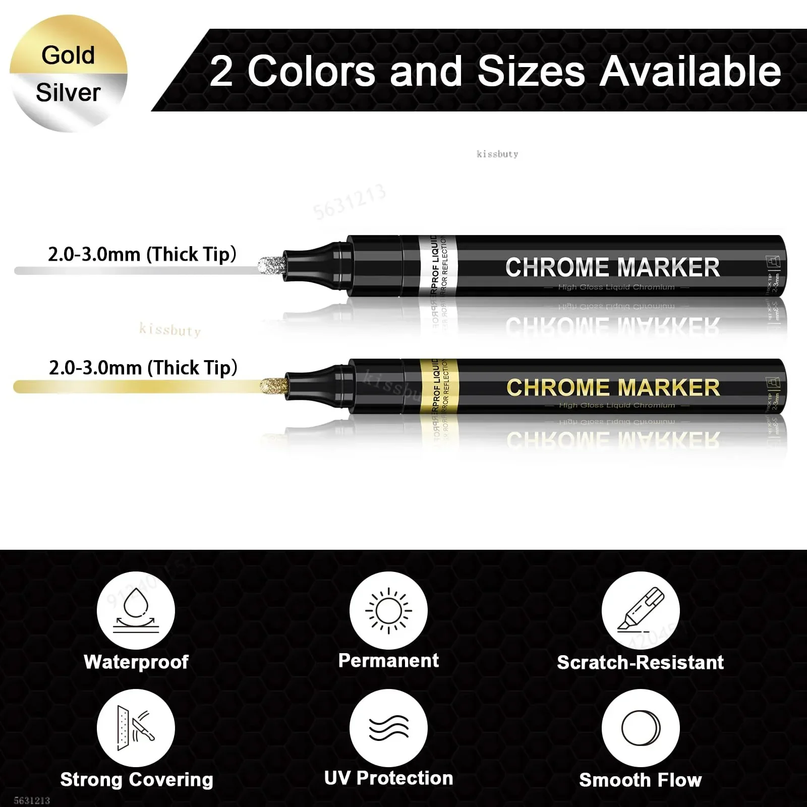 1-5Pcs Chrome Paint Marker Reflective Fluid Mirror Paint Pen 2mm Silvery Ink For DIY Car Styling Model Metal Wood Plastic Stone