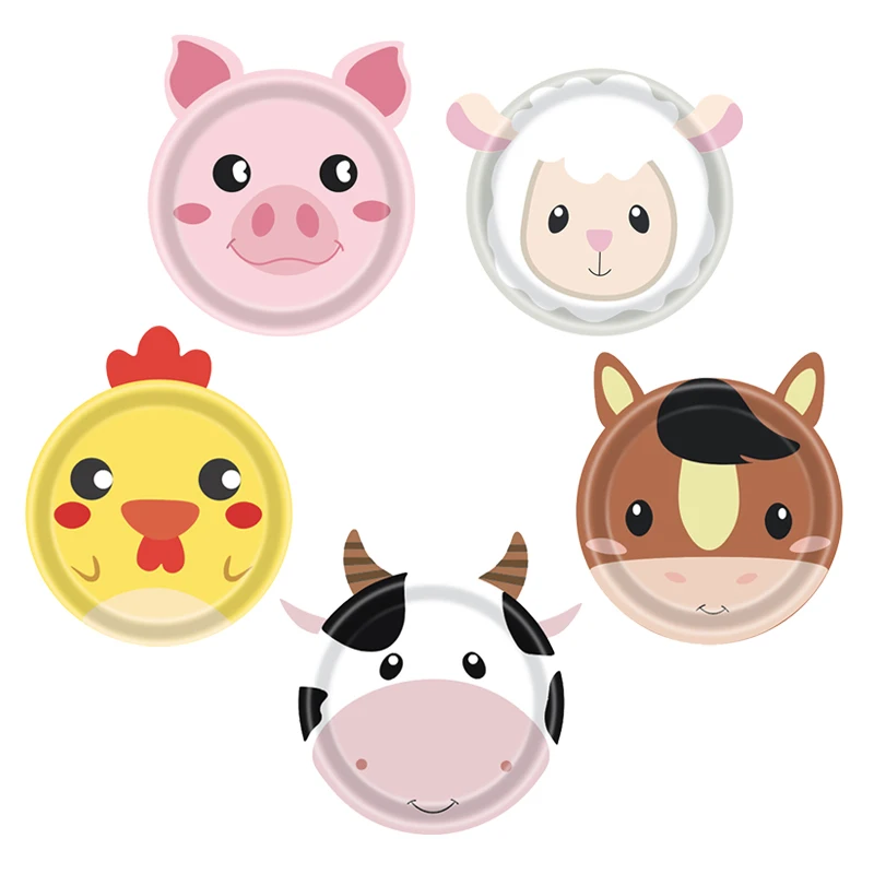 Farm Birthday Party Supplies Animal Farm Paper Plate Pig Sheep Chicken Horses Cows Shape Dinnerware Farm Animal Party Decoration