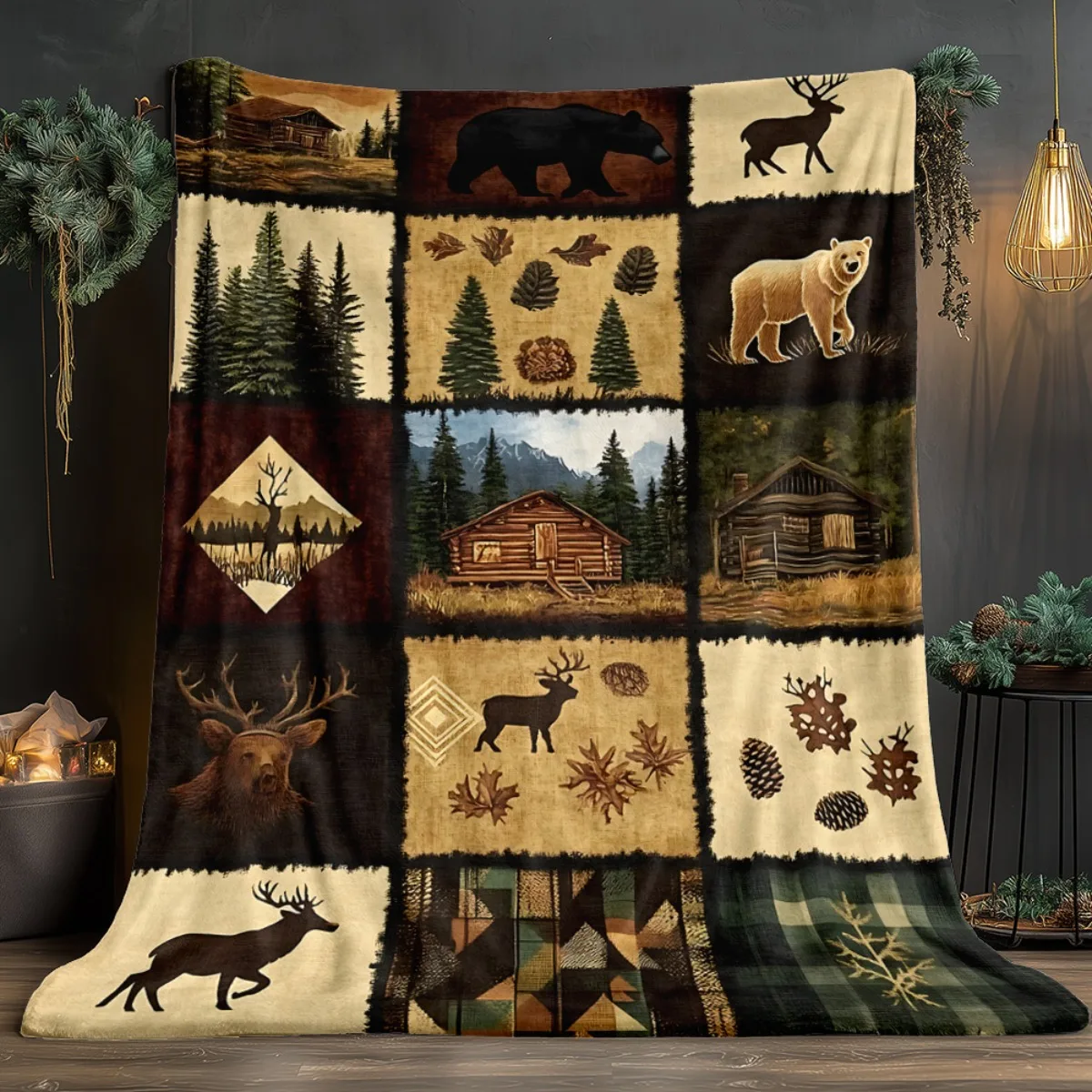 ريفي الغابات المقصورة الغزلان الدب بطانية الفانيلا البلد لودج ديكور الصيد تحت عنوان بطانية مريحة الشتاء بطانية