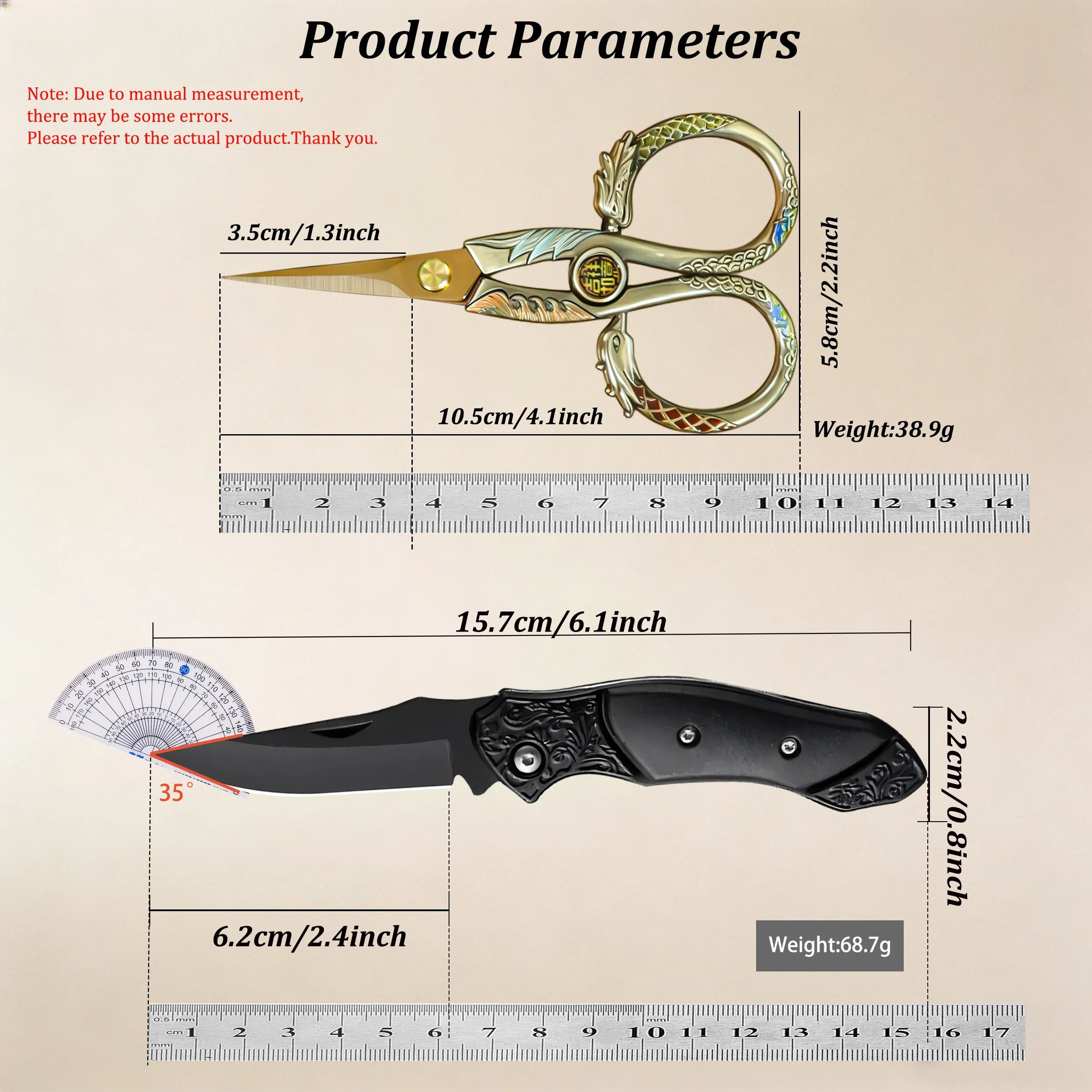 1/2PCS,Outdoor Folding Knife Utility Knife Durable Vintage Embroidery Thread Scissors Sewing Supplies  EDC Carry Tools